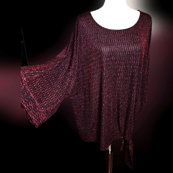 Cocomo Red and Black Metalic Front Tie Scoop neck Plus Size Blouse Top Size 3x - Picture 1 of 13
